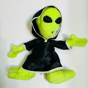 Vintage 90’s Believe Alien 18" Plush Black Cape Neon Green 1996 Nanco